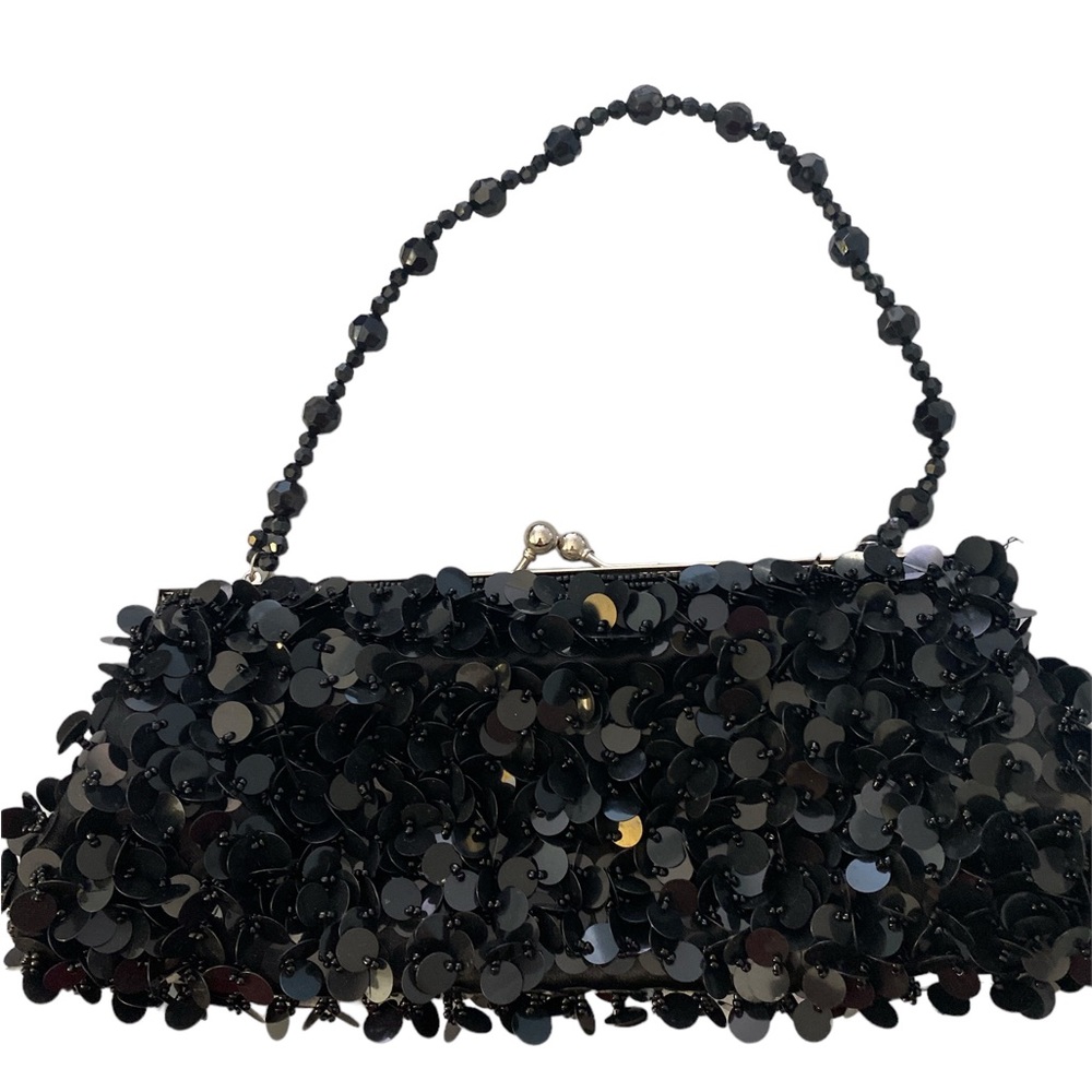 Black sequin bag with beaded handle